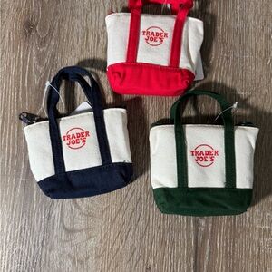 Trader Joe's Mini Tote Bag Set of 3  - Red, Green, and Blue